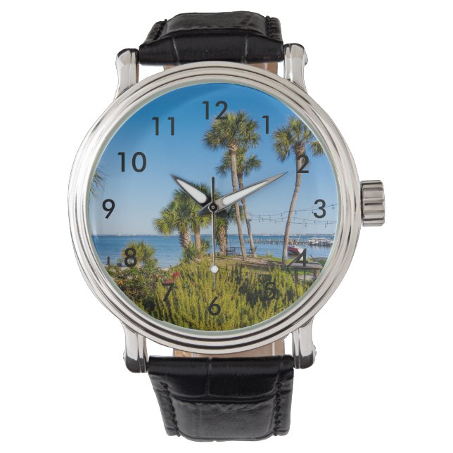 Palm Trees Bayside Morning Wrist Watch Armbanduhr (Vorderseite)