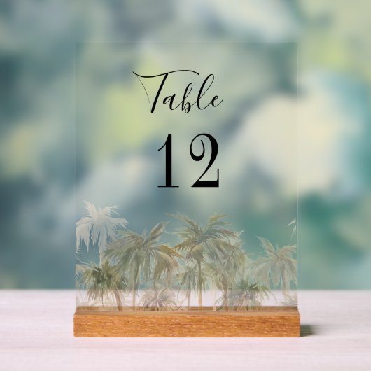 Palm Trees Beach Custom Wedding Tischnummer Acrylschild (Neutral)