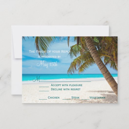 Palm Trees Beach Hochzeit in Urlaubsort RSVP Cards (Vorderseite)