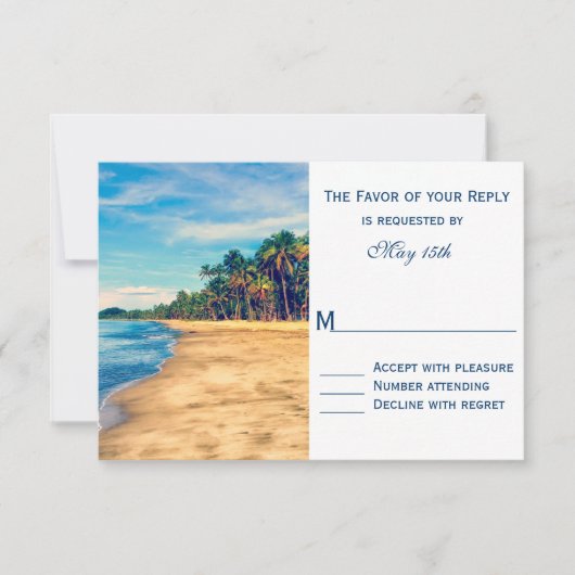 Palm Trees Beach Hochzeit in Urlaubsort RSVP Cards (Vorderseite)