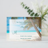 Palm Trees Beach Hochzeit in Urlaubsort RSVP Cards (Stehend Vorderseite)