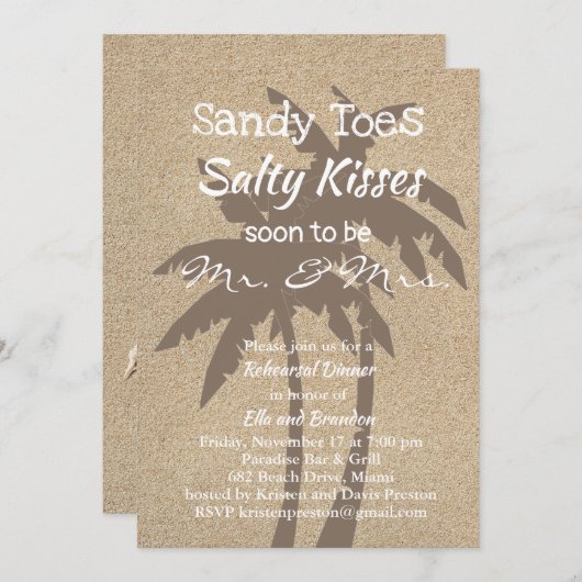 Palm Trees & Beach Sand Probe Abendessen Einladung (Vorne/Hinten)