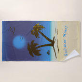 Palm Trees Beach Sommerzeit! Nachtblau Strandtuch (Vorderseite)