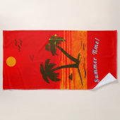 Palm Trees Beach Sommerzeit! Orange Beach Handtuch (Vorderseite)