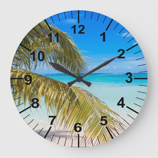 Palm Trees Beach Theme Wall Clock Große Wanduhr (Vorderseite)