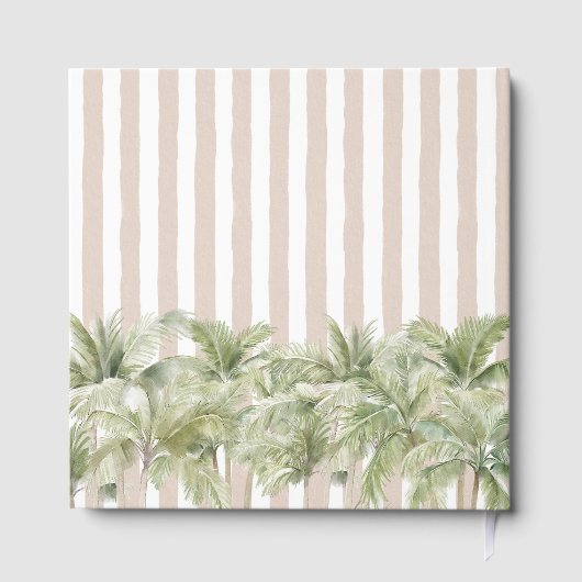 Palm Trees Beige Stripes Beach House Gästebuch (Rückseite)