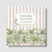 Palm Trees Beige Stripes Beach House Gästebuch (Vorderseite)