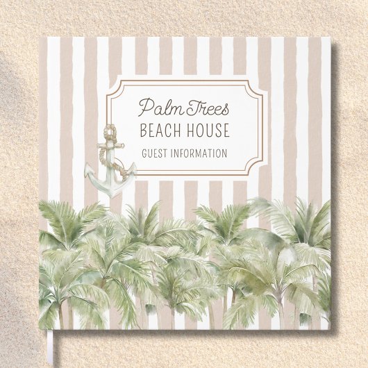 Palm Trees Beige Stripes Beach House Gästebuch