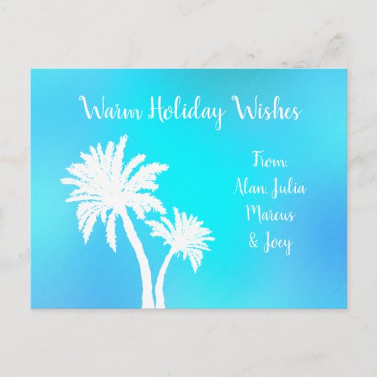 Palm Trees Bright Aqua Warme Weihnachtswünsche Postkarte (Vorderseite)