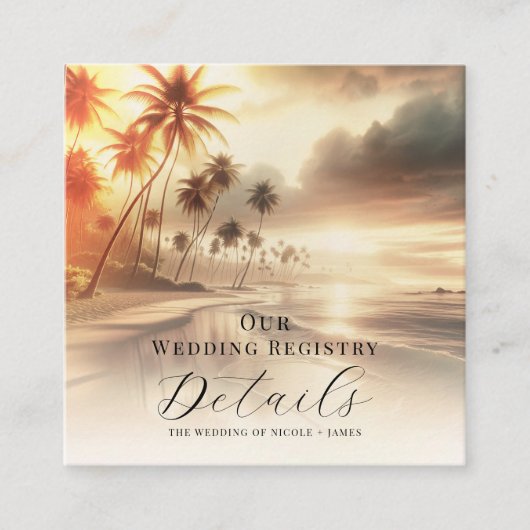 Palm Trees Coastal Beach Sunrise Registry QR Code Quadratische Visitenkarte (Vorderseite)