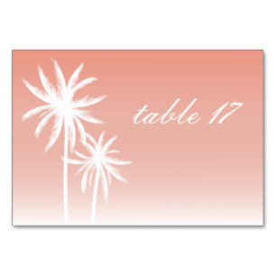 Palm Trees Coral Wedding Tischnummer Card
