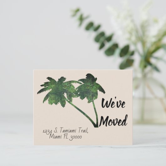 Palm Trees Custom New Zuhause Moving Ankündigung Postkarte (Stehend Vorderseite)