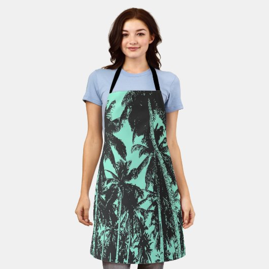 Palm Trees Design in Schwarz und Blau Schürze (Getragen)