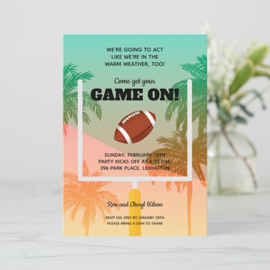 Palm Trees Football Party Einladung (Stehend Vorderseite)