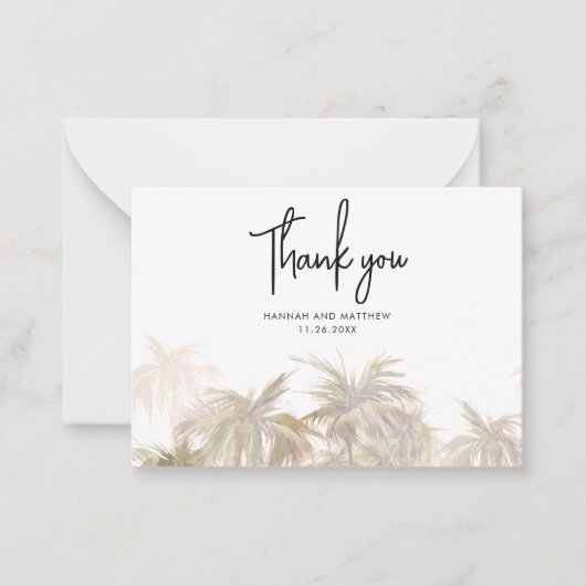 Palm Trees handgeschriebene Hochzeit Danke Mitteilungskarte (Vorderseite)