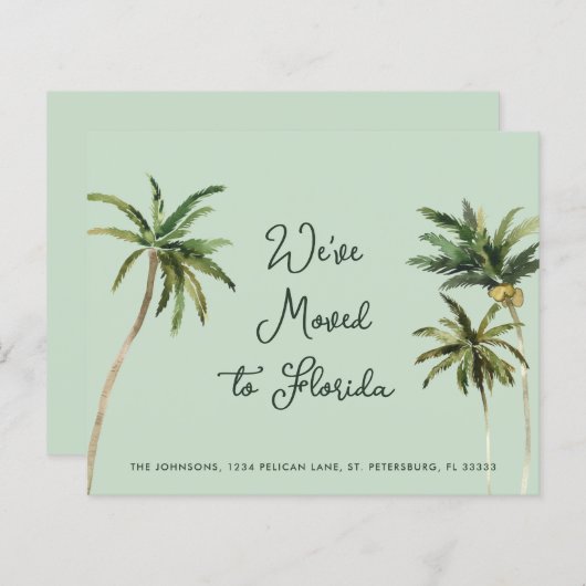Palm Trees Handwriting New Address Card (Vorne/Hinten)