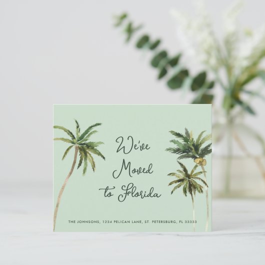 Palm Trees Handwriting New Address Card (Stehend Vorderseite)