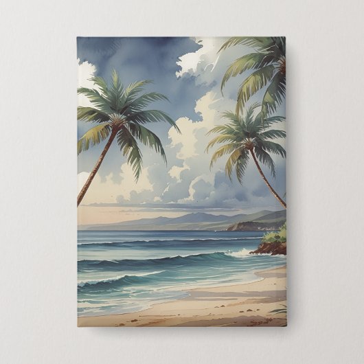 Palm Trees Hawaiian Travel Honolulu Blue Sea Button (Vorderseite)