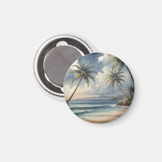 Palm Trees Hawaiian Travel Honolulu Blue Sea Magnet (Vorderseite/Rückseite)