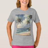 Palm Trees Hawaiian Travel Honolulu Blue Sea T-Shirt (Vorderseite)