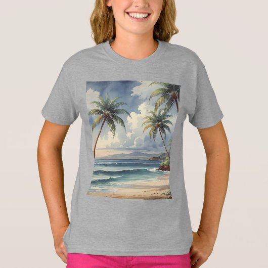 Palm Trees Hawaiian Travel Honolulu Blue Sea T-Shirt (Vorderseite)