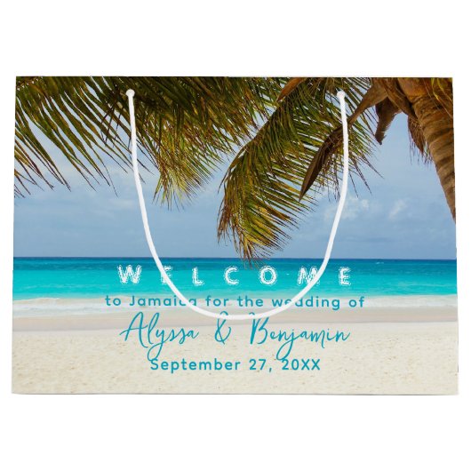 Palm Trees Hochzeit in Urlaubsort Begrüßungspapier Große Geschenktüte (Vorderseite)