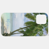 Palm Trees, Ihr Foto, Name Blue Script iPhone Hülle (Hinten horizontal)