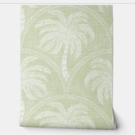 Palm Trees in Pastel Green Arch Motifs Textured Tapete