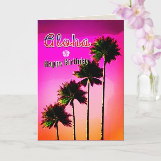 Palm Trees in the Sunset Birthday Card Karte (Orchidee)