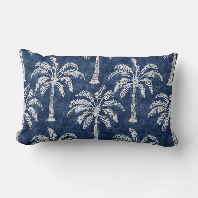 Palm Trees Indigo Blue Lumbar Pillow Lendenkissen (Vorderseite)