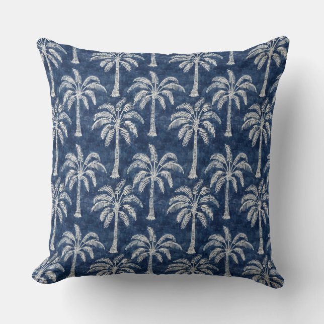 Palm Trees Indigo Blue Throw Kissen - doppelseitig (Vorderseite)