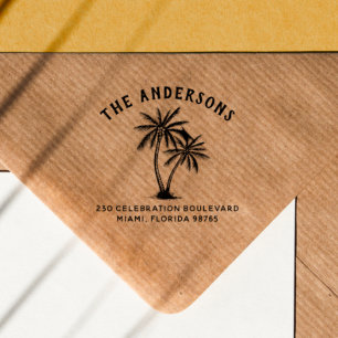 Palm Trees Kurvierte Rücksendeadresse von Textnach Gummistempel