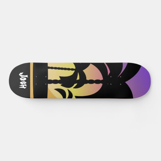 Palm Trees Lila Black Pattern Skateboard (Horizontal)