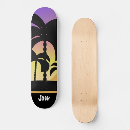 Palm Trees Lila Black Pattern Skateboard (Vorderseite)