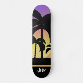 Palm Trees Lila Black Pattern Skateboard (Vorderseite)