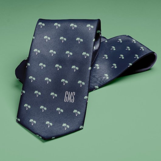 Palm Trees Mit Monogramm Navy Blue Krawatte