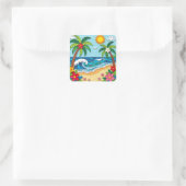 Palm Trees on the Beach Quadratischer Aufkleber (Tasche)