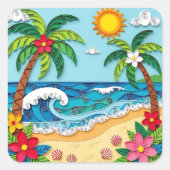Palm Trees on the Beach  Quadratischer Aufkleber (Vorderseite)