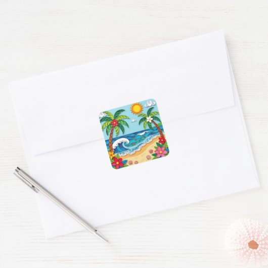 Palm Trees on the Beach Quadratischer Aufkleber (Umschlag)