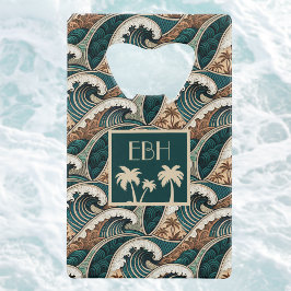 Palm Trees Polynesian Waves Vintage Beach Monogram Geldbeutel Flaschenöffner