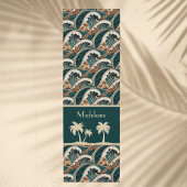 Palm Trees Polynesian Waves Vintage Beach Monogram Yogamatte