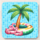 Palm Trees Pool Party Flamingo Getränkeuntersetzer (Vorderseite)