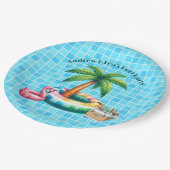 Palm Trees Pool Party Flamingo Pappteller (Schrägansicht)