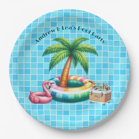 Palm Trees Pool Party Flamingo Pappteller (Vorderseite)