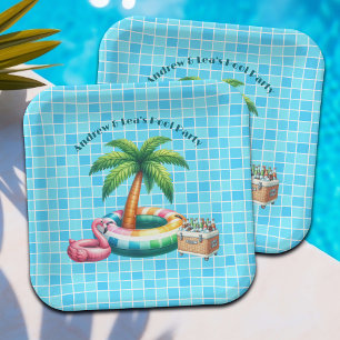 Palm Trees Pool Party Flamingo Pappteller