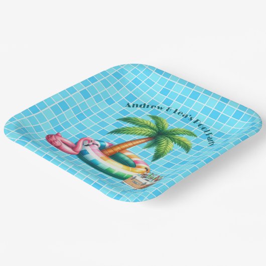 Palm Trees Pool Party Flamingo Pappteller (Gewinkelt)