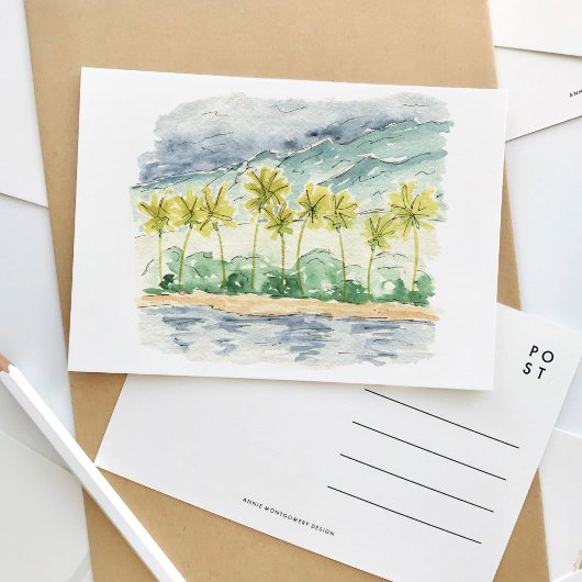 Palm Trees Santa Barbara Beach Wasserfarbenreise Einladungspostkarte