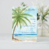 Palm Trees Save the Date Card (Stehend Vorderseite)