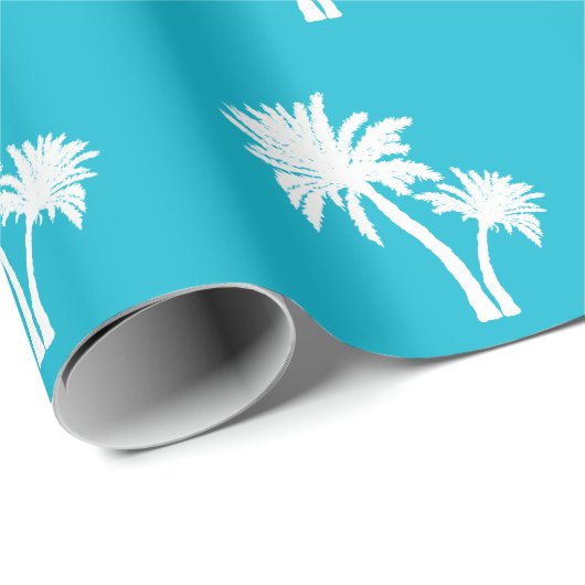 Palm Trees Silhouette Muster Aqua Geschenkpapier (Rolleneckpunkt)