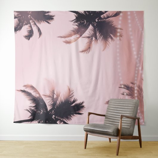 Palm Trees String Lights Pink Fotografy Background Wandteppich (Beispiel (Horizontal))